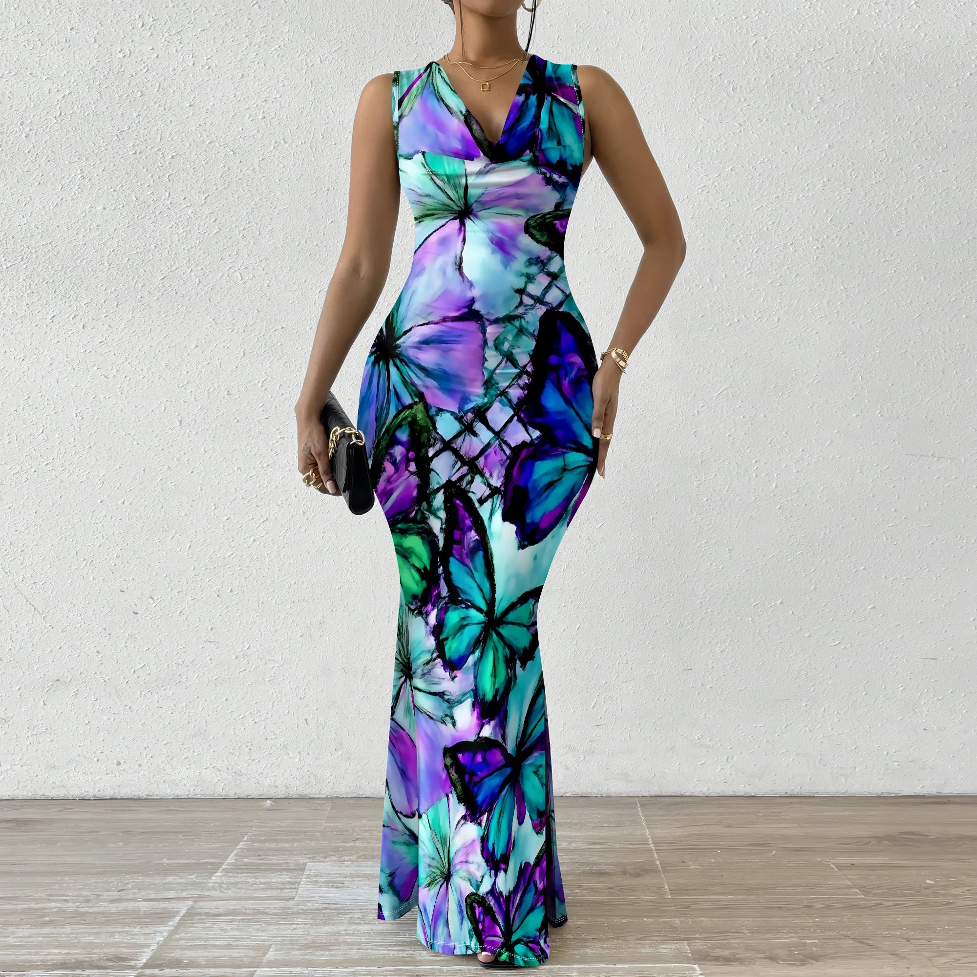 Butterfly Print Sleeveless Bodycon Maxi Dress XS-2XL V-Neck Mermaid Style for Garden Wedding, Art Show or Easter Brunch
Butterfly Print Sleeveless Bodycon Maxi Dress XS-2XL V-Neck Mermaid Style for Garden Wedding, Art Show or Easter Brunch