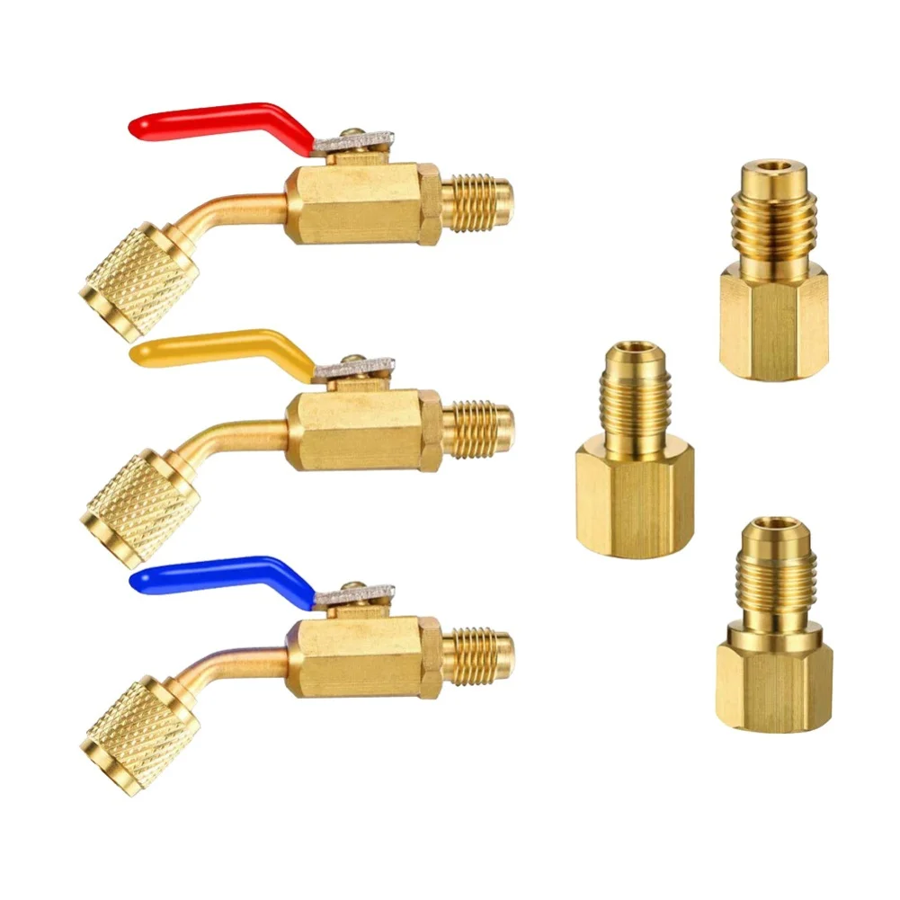 6PCS AC Service Angle Ball Valves And R12 To R134a Vacuum Pump Adapters, 1/4 Inch SAE, Copper, For HVAC And Auto AC
6PCS AC Service Angle Ball Valves And R12 To R134a Vacuum Pump Adapters, 1/4 Inch SAE, Copper, For HVAC And Auto AC