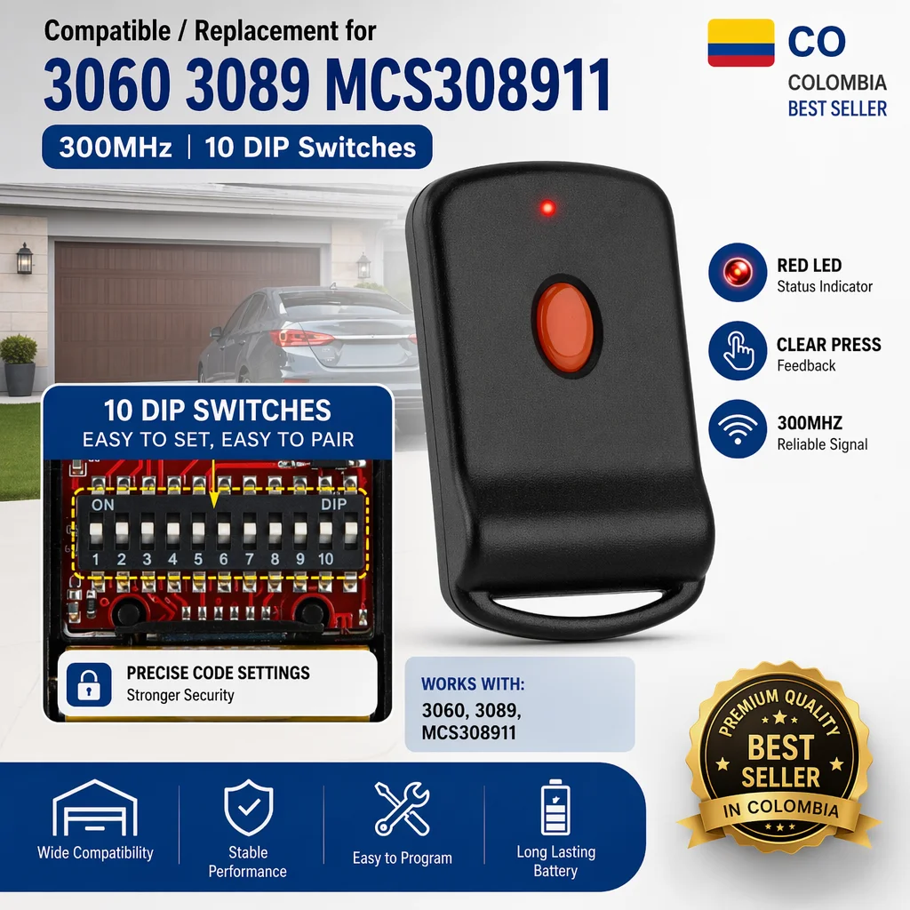 10Dip 300MHz Transmitter replace 3060 3089 MCS308911 Garage Door Opener Remote Control 300mhz
10Dip 300MHz Transmitter replace 3060 3089 MCS308911 Garage Door Opener Remote Control 300mhz