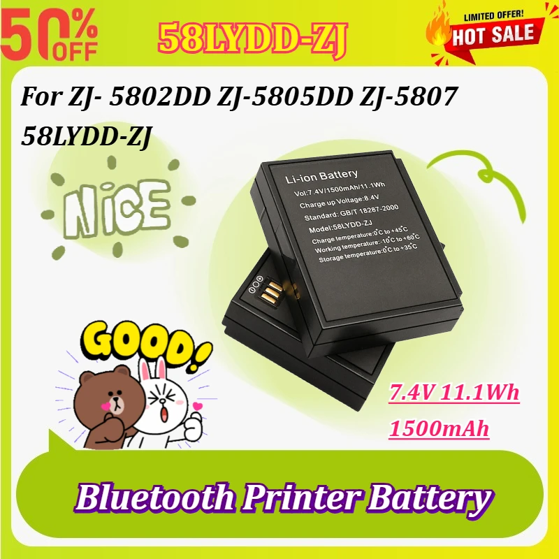 High Capacity 58LYDD-ZJ 7.4V 11.1Wh 1500mAh Bluetooth Printer Battery for ZJ- 5802DD ZJ-5805DD 58LYDD-ZJ Rechargeable Battery
High Capacity 58LYDD-ZJ 7.4V 11.1Wh 1500mAh Bluetooth Printer Battery for ZJ- 5802DD ZJ-5805DD 58LYDD-ZJ Rechargeable Battery