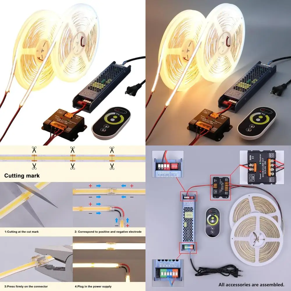 65.6ft Dimmable CCT LED Strip Lights Kit, 2700K-6500K, CRI 93, with Remote and Power Supply for Indoor Decor
65.6ft Dimmable CCT LED Strip Lights Kit, 2700K-6500K, CRI 93, with Remote and Power Supply for Indoor Decor