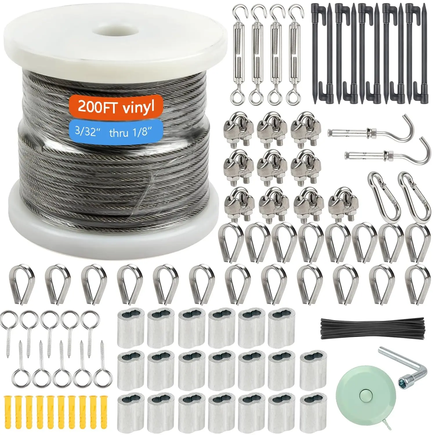 200FT Vinyl Coated Stainless Steel Cable Kit with Turnbuckles for Outdoor, Garden, and Craft Use
200FT Vinyl Coated Stainless Steel Cable Kit with Turnbuckles for Outdoor, Garden, and Craft Use