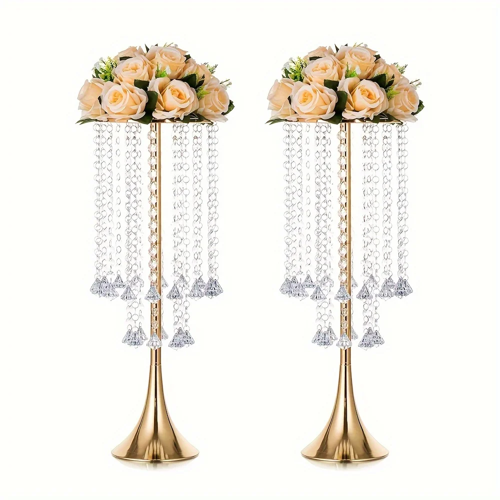Elegant Golden Metal Vase Centerpiece with Crystal Chandelier - 21.8" Tall Flower Stand for Weddings, Parties, and Home Decor
Elegant Golden Metal Vase Centerpiece with Crystal Chandelier - 21.8" Tall Flower Stand for Weddings, Parties, and Home Decor