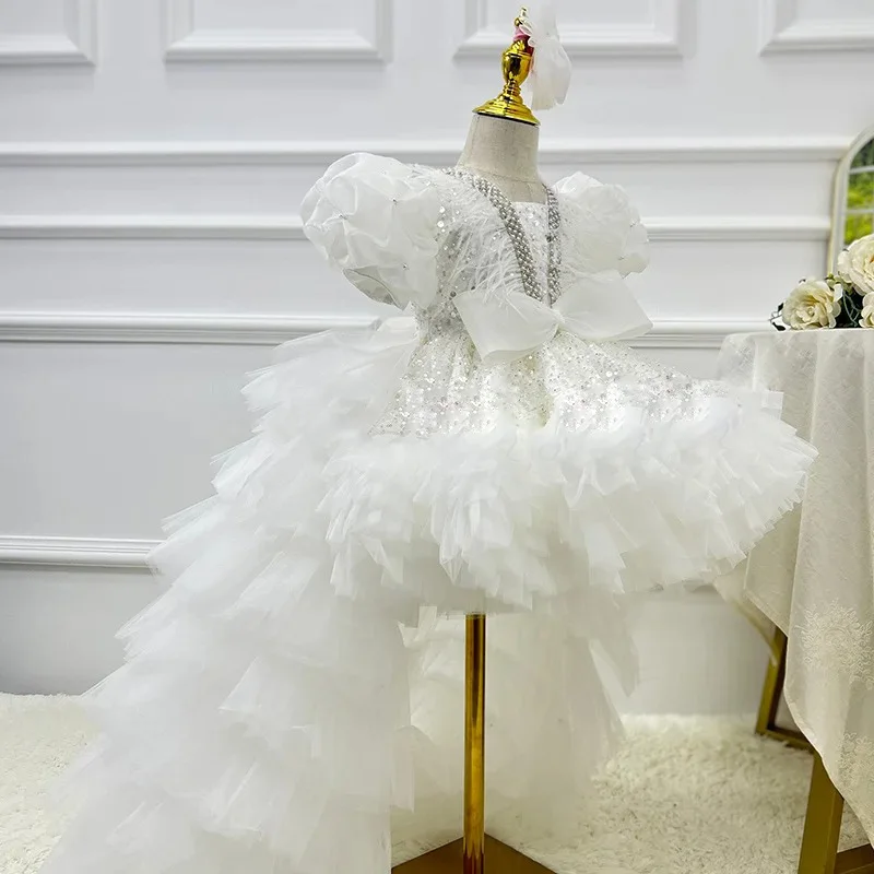White Flower Girl Dresses for Weddings With Bow Sequins First Holy Communion Dress With Train Toddlers Princess Pageant Gowns
White Flower Girl Dresses for Weddings With Bow Sequins First Holy Communion Dress With Train Toddlers Princess Pageant Gowns