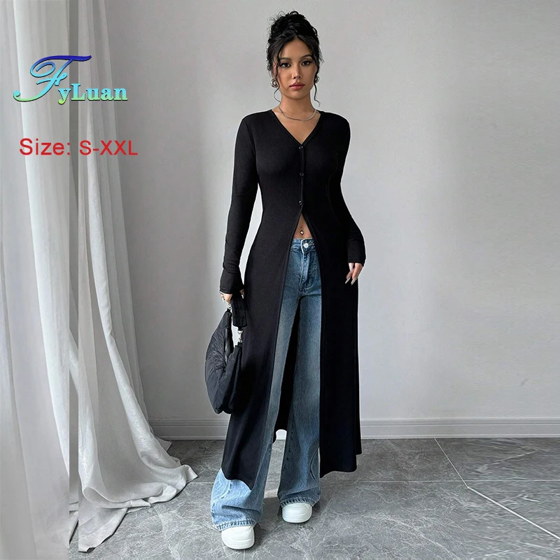Chic V-neck Black Long Sleeve Shirts Women Slim Cardigan Autumn Mid-length Tops Y2k Windbreaker Streetwear Thin Cardigan Trench
Chic V-neck Black Long Sleeve Shirts Women Slim Cardigan Autumn Mid-length Tops Y2k Windbreaker Streetwear Thin Cardigan Trench