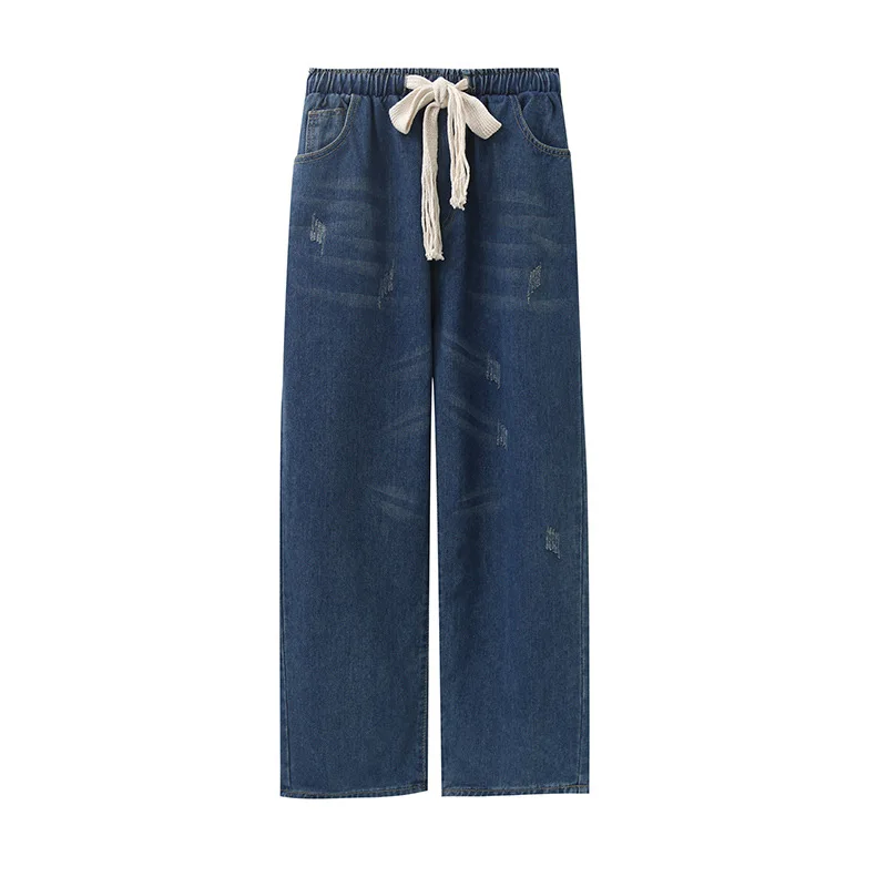 150kg autumn leisure drawstring elastic waist vintage pocket washed jeans Joker loose straight pants
150kg autumn leisure drawstring elastic waist vintage pocket washed jeans Joker loose straight pants