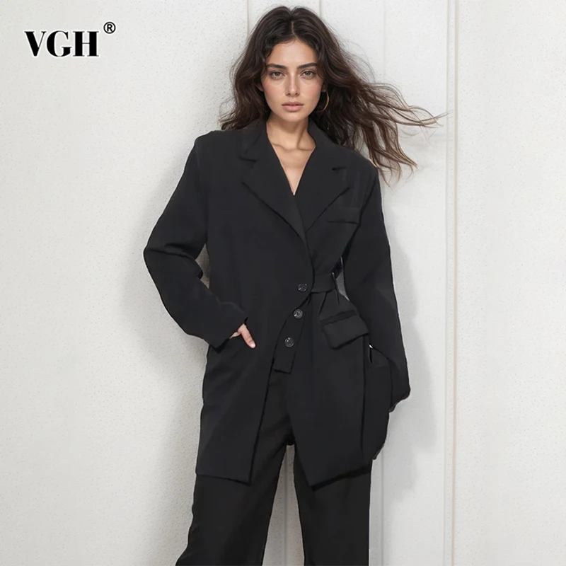VGH Temperament Soild Blazers For Women Notched Collar Long Sleeve Spliced Single Button Minimalist Casual Blazer Female Clothes
VGH Temperament Soild Blazers For Women Notched Collar Long Sleeve Spliced Single Button Minimalist Casual Blazer Female Clothes