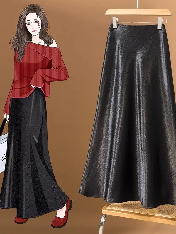 Elegant Black Acetate Satin Tailored Skirt Fish Tail Half-length Midi Skirt for Women Spring 2026 plus Size Office Commute Style
Elegant Black Acetate Satin Tailored Skirt Fish Tail Half-length Midi Skirt for Women Spring 2026 plus Size Office Commute Style