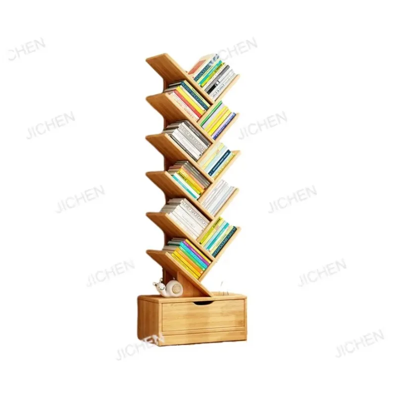 JC Creative Solid Wood Bookshelf Tree-shaped Floor Rack Home Living Room Locker Creative Solid Wood Bookshelf Tree-shaped Floor