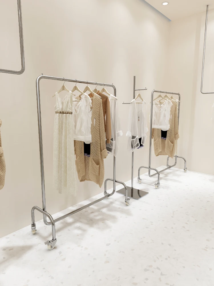 Clothing Store Clothes Rod Stainless Steel with Wheels Silver Nakajima Floor-to-Floor Display Rack Women's Clothing Store Shelf
Clothing Store Clothes Rod Stainless Steel with Wheels Silver Nakajima Floor-to-Floor Display Rack Women's Clothing Store Shelf