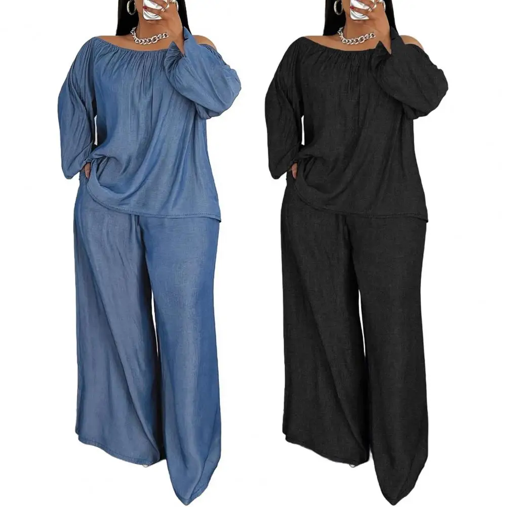Two Piece Set Women Wholesale A Solid Color Large Size Spring Set Imitating Denim A One Shoulder Loose Top Wide Leg Pants
Two Piece Set Women Wholesale A Solid Color Large Size Spring Set Imitating Denim A One Shoulder Loose Top Wide Leg Pants