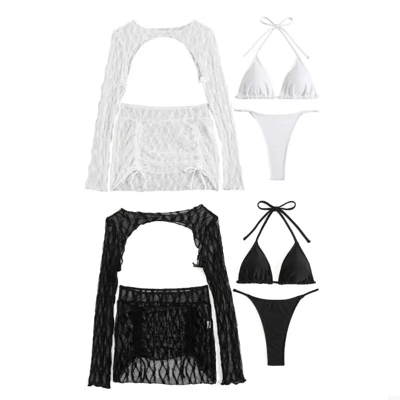 Q22F Women Thong Swimsuit Set Triangular Bathing Suit Set with Long Sleeve Crop Top and Beach Coverup Halterneck Swimwears
Q22F Women Thong Swimsuit Set Triangular Bathing Suit Set with Long Sleeve Crop Top and Beach Coverup Halterneck Swimwears