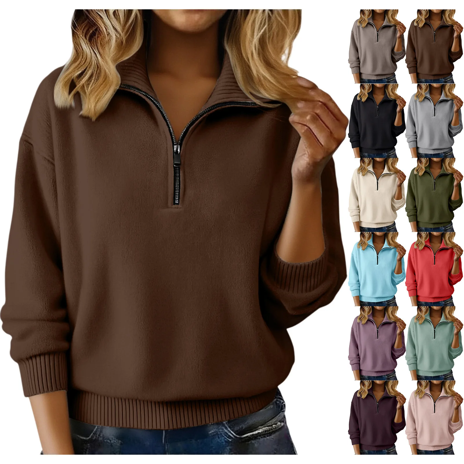 Женские осенне-зимние вязаные свитера с воротником на молнии, повседневные пуловеры и топы
Женские осенне-зимние вязаные свитера с воротником на молнии, повседневные пуловеры и топы