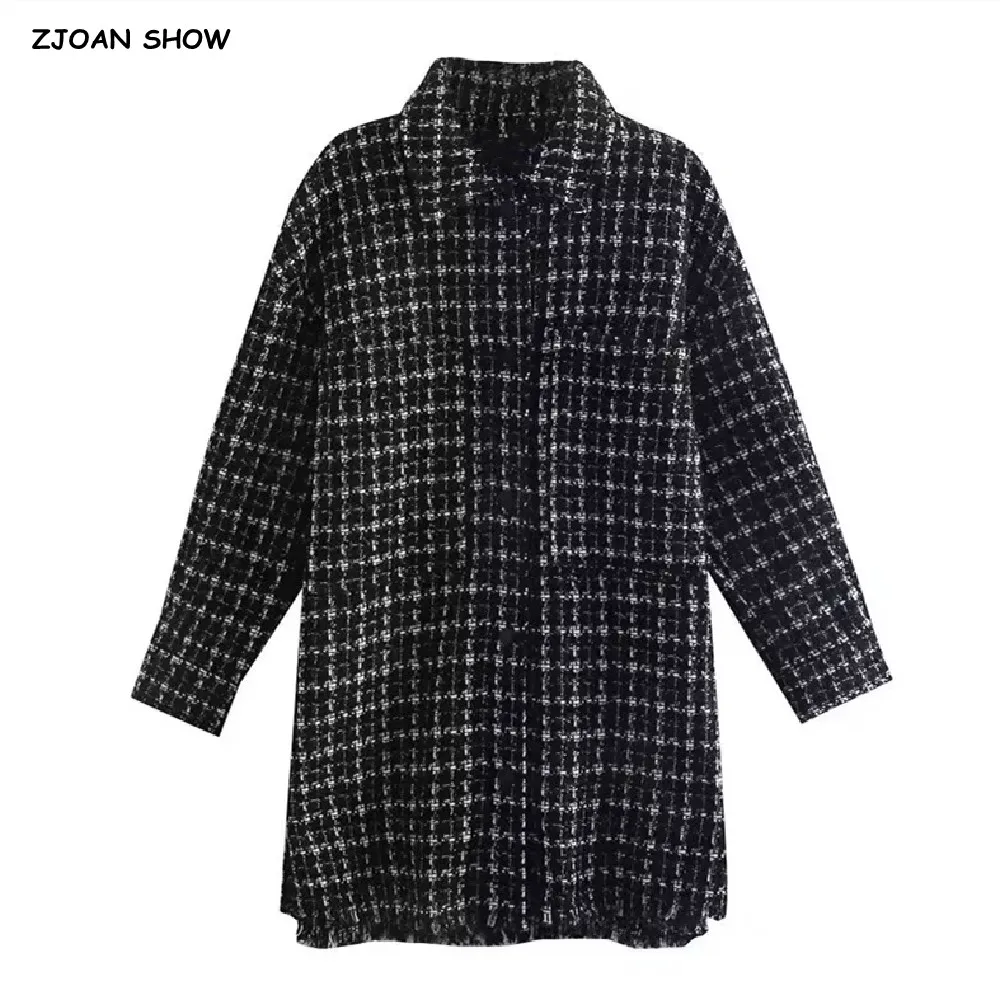 Новая осенне-зимняя черная твидовая рубашка в клетку с воротником с лацканами для женщин, однобортные свободные блузки с длинными рукавами и пуговицами, женское пальто
Новая осенне-зимняя черная твидовая рубашка в клетку с воротником с лацканами для женщин, однобортные свободные блузки с длинными рукавами и пуговицами, женское пальто