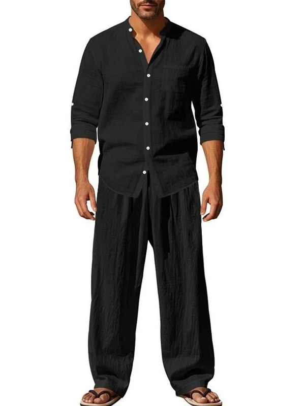 Men's Long Sleeve Cotton Linen Shirt Comfortable Breathable Casual Sportswear Set Autumn Season China Origin Fashion Clothing
Men's Long Sleeve Cotton Linen Shirt Comfortable Breathable Casual Sportswear Set Autumn Season China Origin Fashion Clothing