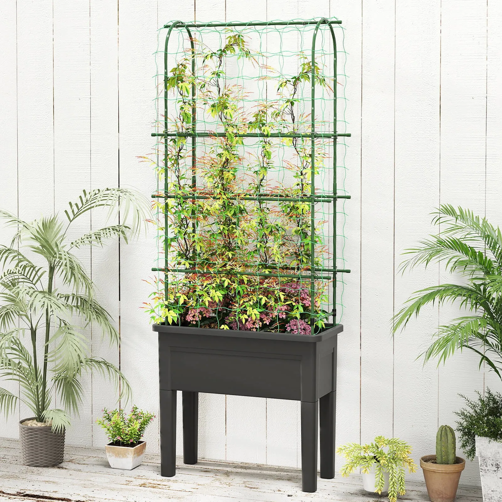 Raised Garden Bed Planter Box with Climbing Trellis Water Level Indicator
Raised Garden Bed Planter Box with Climbing Trellis Water Level Indicator