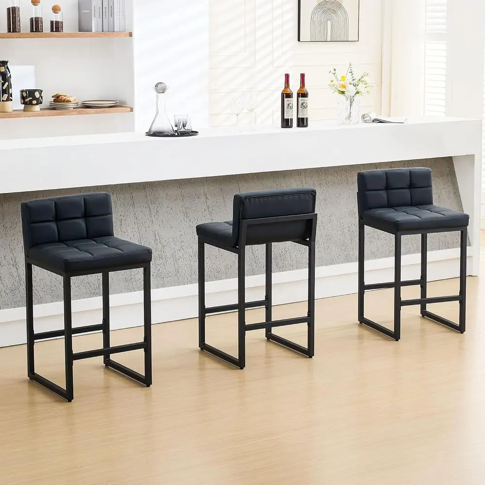 Set of 3 Upholstered Leatherette Counter Height Bar Stools with Low Back and Metal Legs (Black, 26)
Set of 3 Upholstered Leatherette Counter Height Bar Stools with Low Back and Metal Legs (Black, 26)