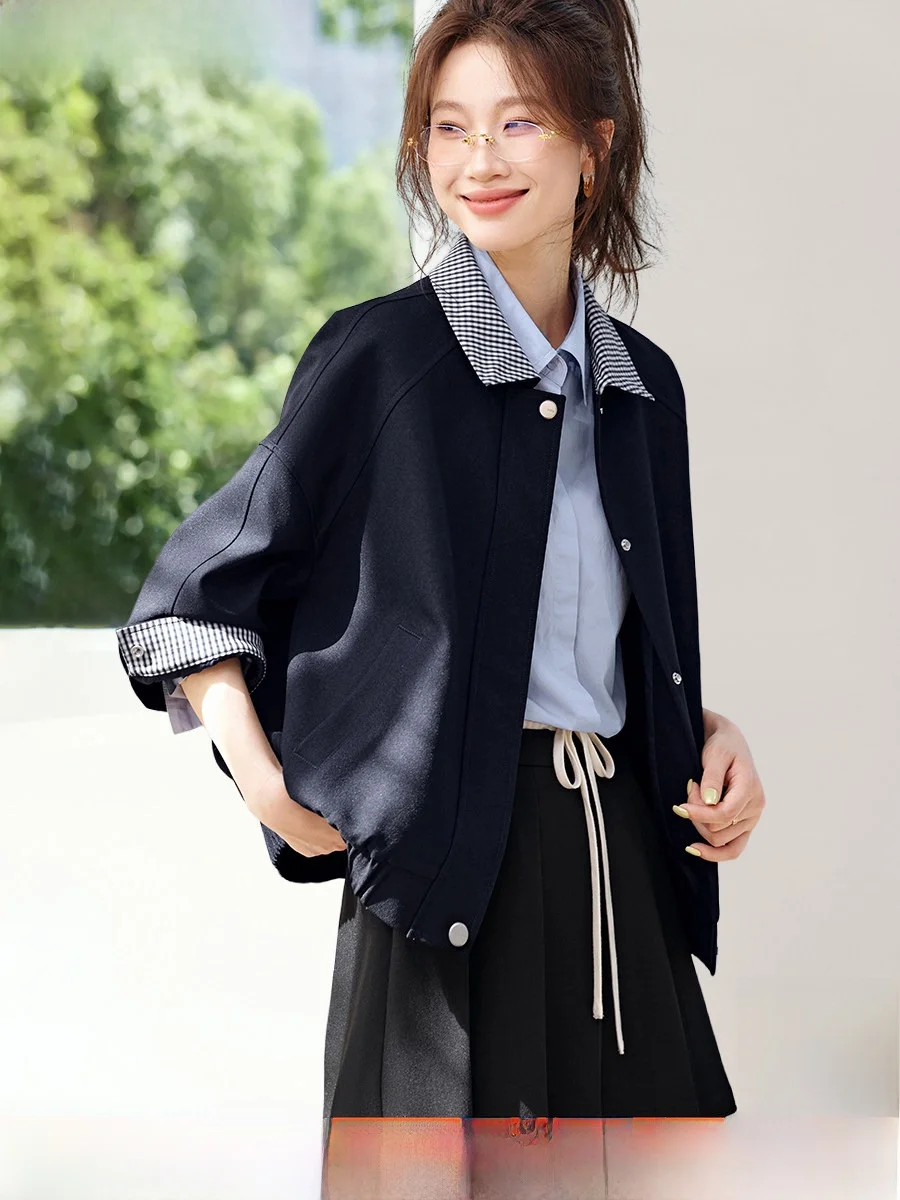 Mehaimeisi College Sle Flight Jaet Autumn New Loose ape Patchwork Plaid Coat Women's ort Outerwear Collar Button...
Mehaimeisi College Sle Flight Jaet Autumn New Loose ape Patchwork Plaid Coat Women's ort Outerwear Collar Button...