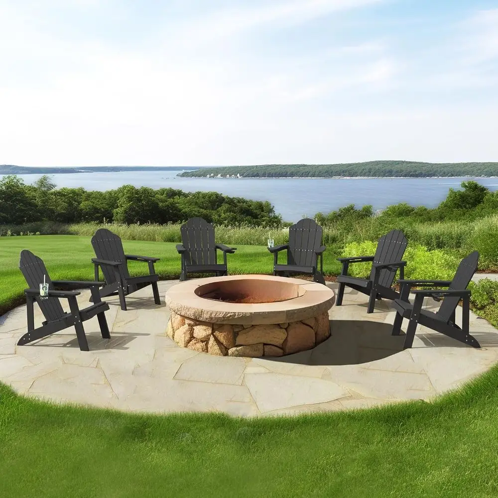 Set of 6 Weather-Resistant HDPE Outdoor Chairs with Cup Holders for Patio, Deck, and Backyard in Black
Set of 6 Weather-Resistant HDPE Outdoor Chairs with Cup Holders for Patio, Deck, and Backyard in Black