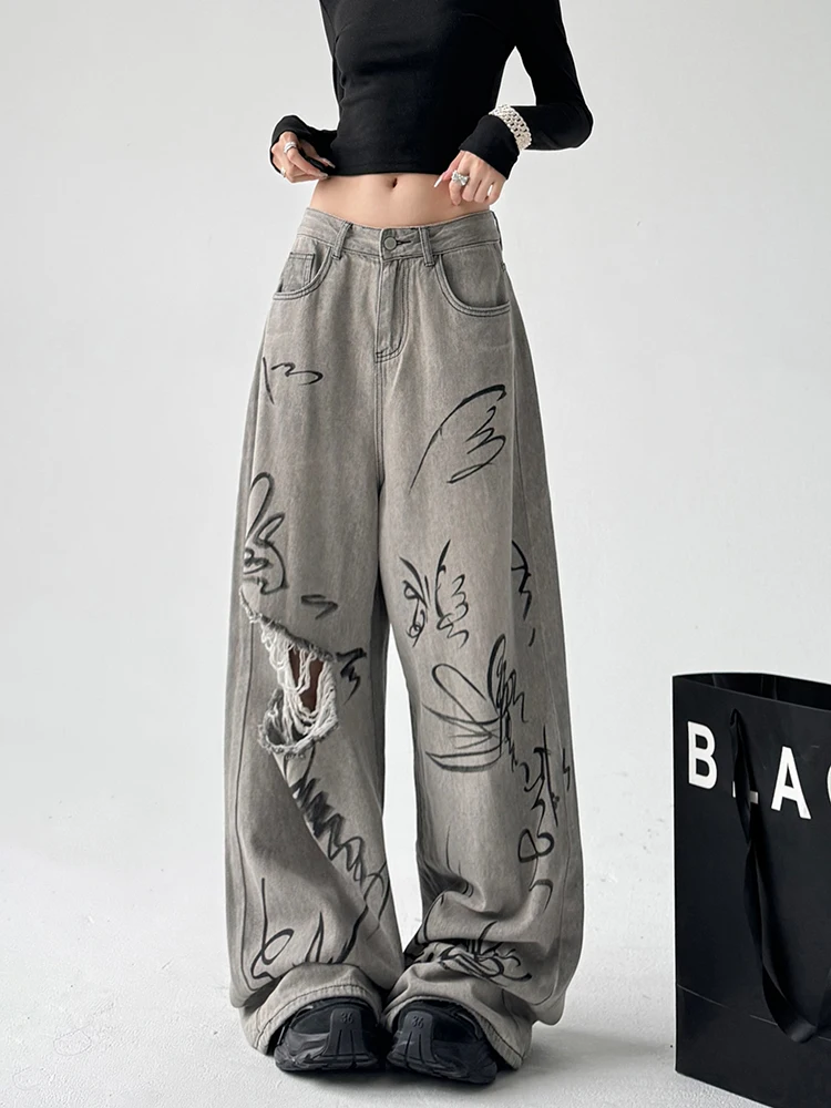 Свободные широкие джинсы в стиле ретро, женские осенне-зимние потертые джинсовые брюки длиной до пола, High Street Vibe
Свободные широкие джинсы в стиле ретро, женские осенне-зимние потертые джинсовые брюки длиной до пола, High Street Vibe