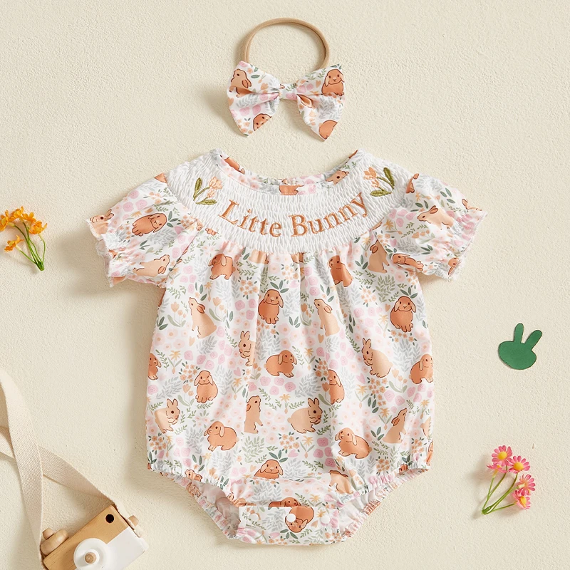 SUNSIOM Baby Girl Easter Romper Letter Embropidery Bunny Print Short Sleeves Round Neck Bodysuit with Bow Headband
SUNSIOM Baby Girl Easter Romper Letter Embropidery Bunny Print Short Sleeves Round Neck Bodysuit with Bow Headband