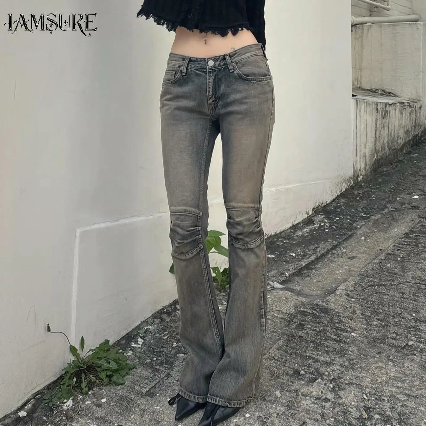 Street Fashion Do Old Slimming Micro Flared Jeans Vintage Low Rise Folds Grey Pockets Full Length Trousers Fashion Denim Pants
Street Fashion Do Old Slimming Micro Flared Jeans Vintage Low Rise Folds Grey Pockets Full Length Trousers Fashion Denim Pants