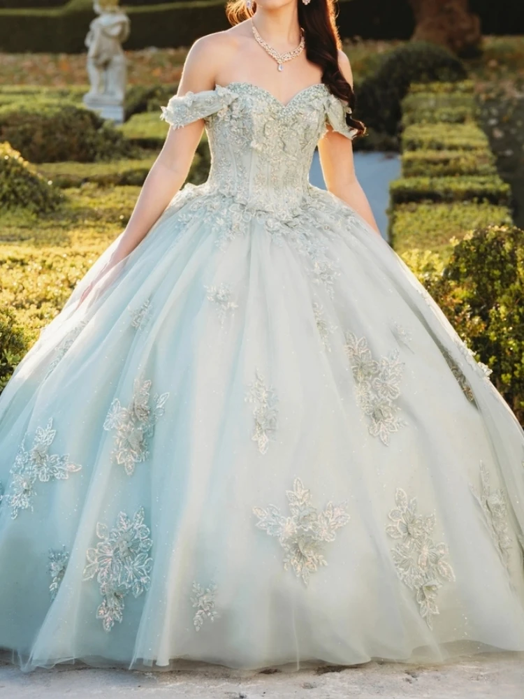 Customized Elegant Sage Women Birthday Party Dress Off Shoulder Lace Applique Corset Puffy Sweet 15 16 Girl Quinceanera Dresses
Customized Elegant Sage Women Birthday Party Dress Off Shoulder Lace Applique Corset Puffy Sweet 15 16 Girl Quinceanera Dresses