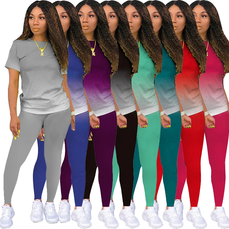 Fashion Women's Casual Sexy Outfits Tracksuit Color Gradient Yoga 2 Piece Set Sportswear Long Pant Summer Short Sleeve Suits
Fashion Women's Casual Sexy Outfits Tracksuit Color Gradient Yoga 2 Piece Set Sportswear Long Pant Summer Short Sleeve Suits