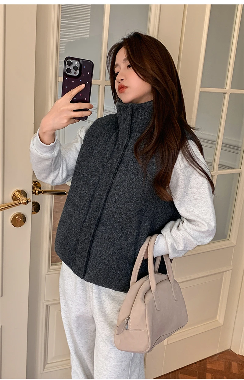 Short Down cotton Vest Women's 2025 Korean Fashion New Stand-up Sleeveless Zipper Student Vest Jacket Black Gray Waistcoat Tide 181 S973fce938bdd435fbddc7b08830f73b4e