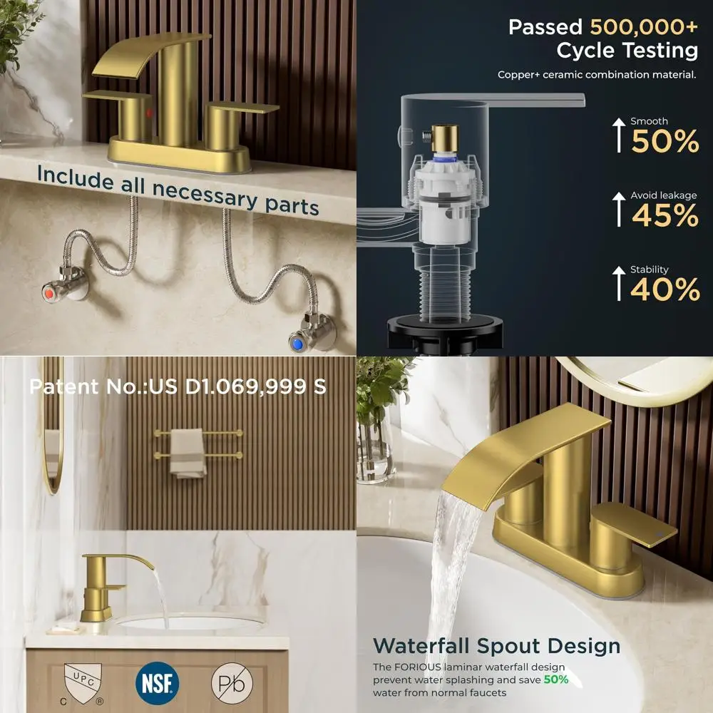 4 Centerset Brushed Gold Waterfall Faucet with Metal Pop-Up Drain for Basins, Vanities, and Lavatories
4 Centerset Brushed Gold Waterfall Faucet with Metal Pop-Up Drain for Basins, Vanities, and Lavatories