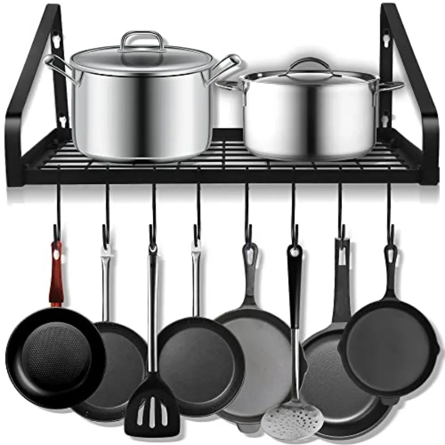 Hanging Pots and Pans Rack, Wall Mounted Pots Pans Organizer Holder Rack with 8 Hooks, Kitchen Wall Storage Organizer Hanger Sh
Hanging Pots and Pans Rack, Wall Mounted Pots Pans Organizer Holder Rack with 8 Hooks, Kitchen Wall Storage Organizer Hanger Sh