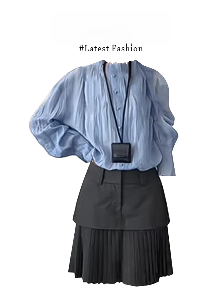 Parkyeon Women's Long Sleeve Pleated Stand Collar Shirt Skirt Set Early Autumn Fashionable Elegant Midi Length Two Piece Outfit
Parkyeon Women's Long Sleeve Pleated Stand Collar Shirt Skirt Set Early Autumn Fashionable Elegant Midi Length Two Piece Outfit