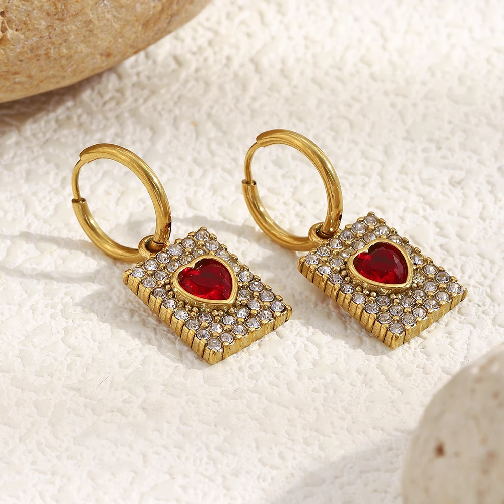 Women's 18K Gold Plated Stainless Steel Diamond Square Brand Earrings with Red Zircon - Elegant Jewelry Gift
Women's 18K Gold Plated Stainless Steel Diamond Square Brand Earrings with Red Zircon - Elegant Jewelry Gift