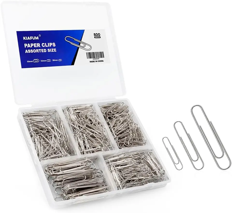 500 Pcs Assorted-Size Paper Clips, Premium Silver, Rustproof Metal for Office School Home
500 Pcs Assorted-Size Paper Clips, Premium Silver, Rustproof Metal for Office School Home