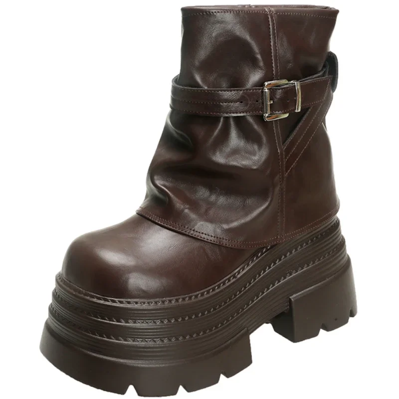 Women High Platform Ankle Boots Autumn Winter Gothic Style Leather Shoes Buckle Punk Motorcycle Boots Round Toe Chunky Sneakers
Women High Platform Ankle Boots Autumn Winter Gothic Style Leather Shoes Buckle Punk Motorcycle Boots Round Toe Chunky Sneakers