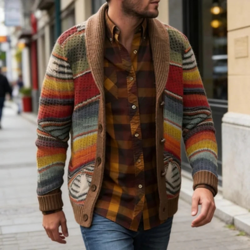 Мужской кардиган с цветовыми блоками на осень-зиму 2026 – вязаный свитер-куртка с воротником, повседневная и деловая верхняя одежда
Мужской кардиган с цветовыми блоками на осень-зиму 2026 – вязаный свитер-куртка с воротником, повседневная и деловая верхняя одежда