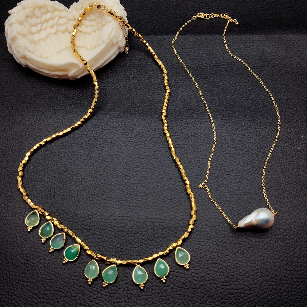 Y·YING Freshwater White Baroque Pearl Green Chrysoprase Charm Pendant Necklace Gemstone Jewelry
Y·YING Freshwater White Baroque Pearl Green Chrysoprase Charm Pendant Necklace Gemstone Jewelry