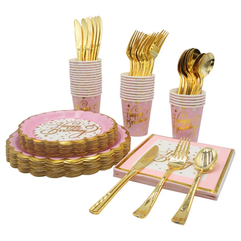Happy Birthday Bronzing Pink Birthday Theme Party sets Suit Napkin Paper Cup Paper Pallet
Happy Birthday Bronzing Pink Birthday Theme Party sets Suit Napkin Paper Cup Paper Pallet