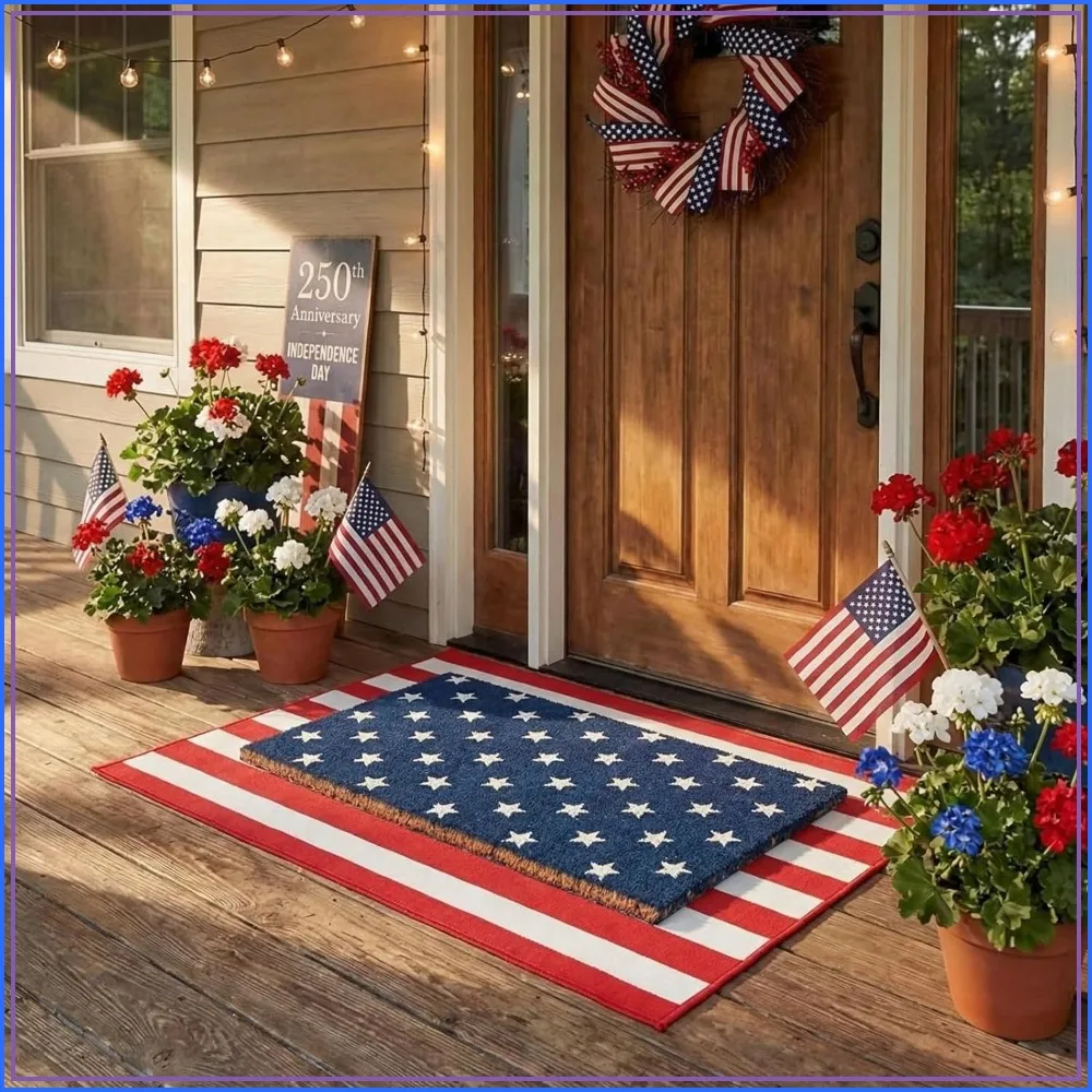 4th of July Door Mat Set, Layered Thick Mats Combo with Blue Star Red Stripe American Flag Design for Independence Day Memorial Day Coco Coir Doormat for Front Porch Outdoor
4th of July Door Mat Set, Layered Thick Mats Combo with Blue Star Red Stripe American Flag Design for Independence Day Memorial Day Coco Coir Doormat for Front Porch Outdoor