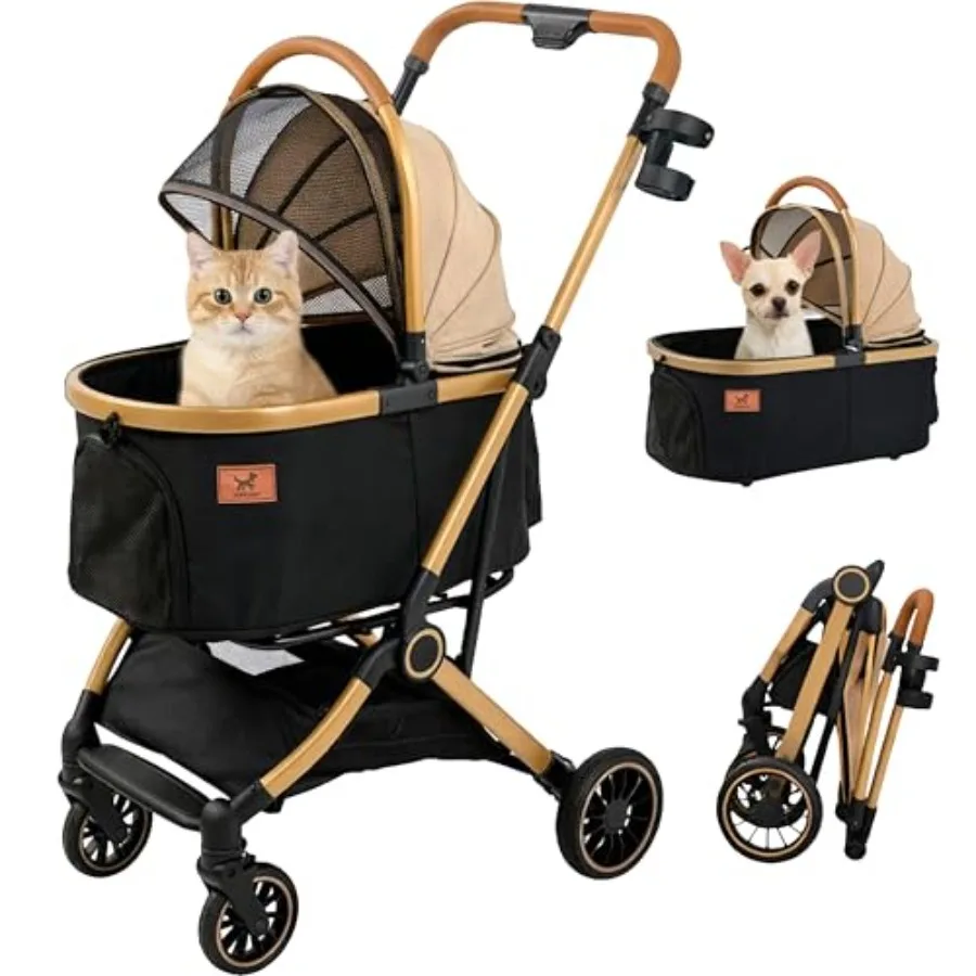 3-in-1 Pet Stroller for Travel, Classic Brown Polyester with 360 Rotating Wheels, Lightweight Foldable Design with Detachable C
3-in-1 Pet Stroller for Travel, Classic Brown Polyester with 360 Rotating Wheels, Lightweight Foldable Design with Detachable C