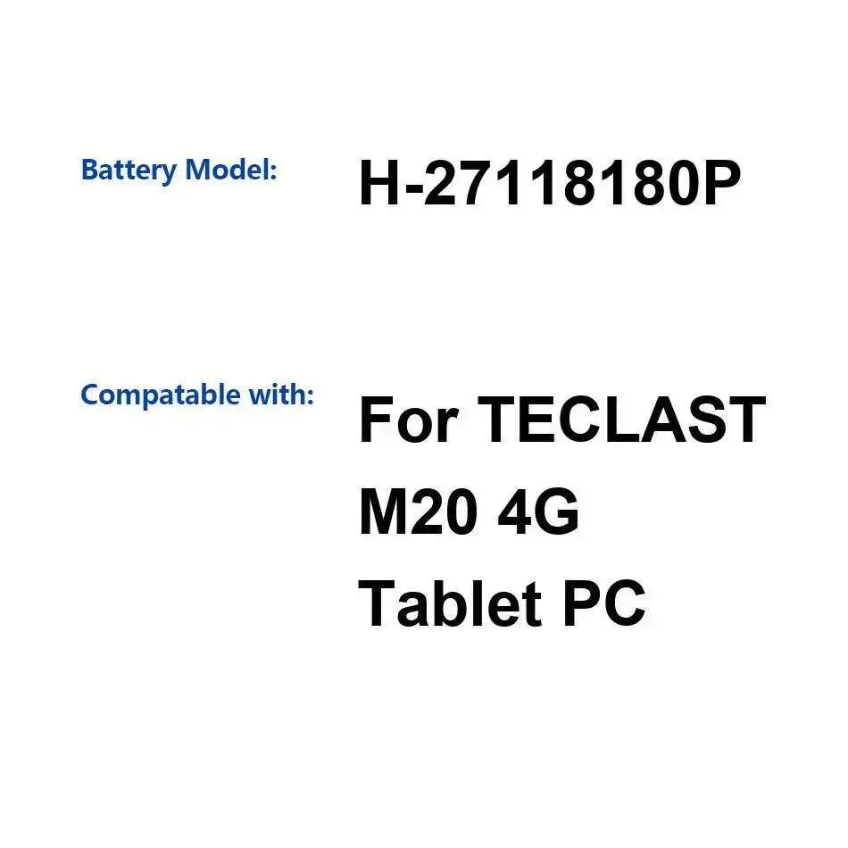 Аккумулятор для ноутбука 6350 мАч H-27118180P для Teclast M20 4G Tablet PC Надежная замена
Аккумулятор для ноутбука 6350 мАч H-27118180P для Teclast M20 4G Tablet PC Надежная замена