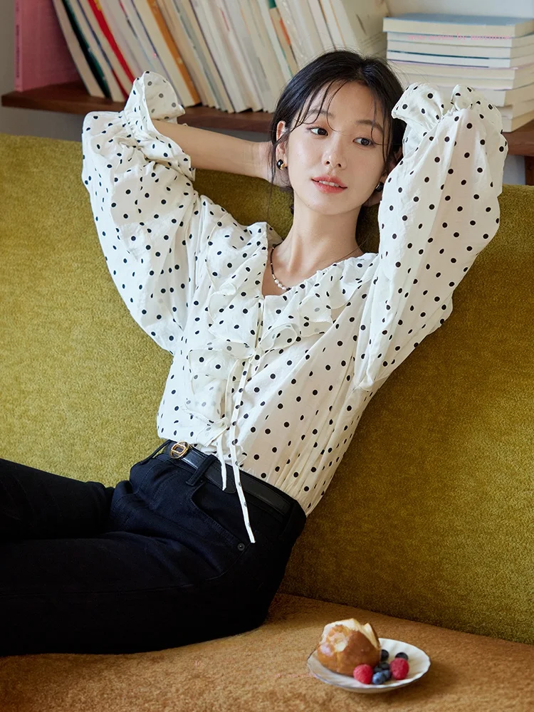 Moriirose Polka Dot Ruffle Sve V Ne Long Sve Women's irt Vintage Spring Straight Cut Bubble Sve Faionable Top
Moriirose Polka Dot Ruffle Sve V Ne Long Sve Women's irt Vintage Spring Straight Cut Bubble Sve Faionable Top