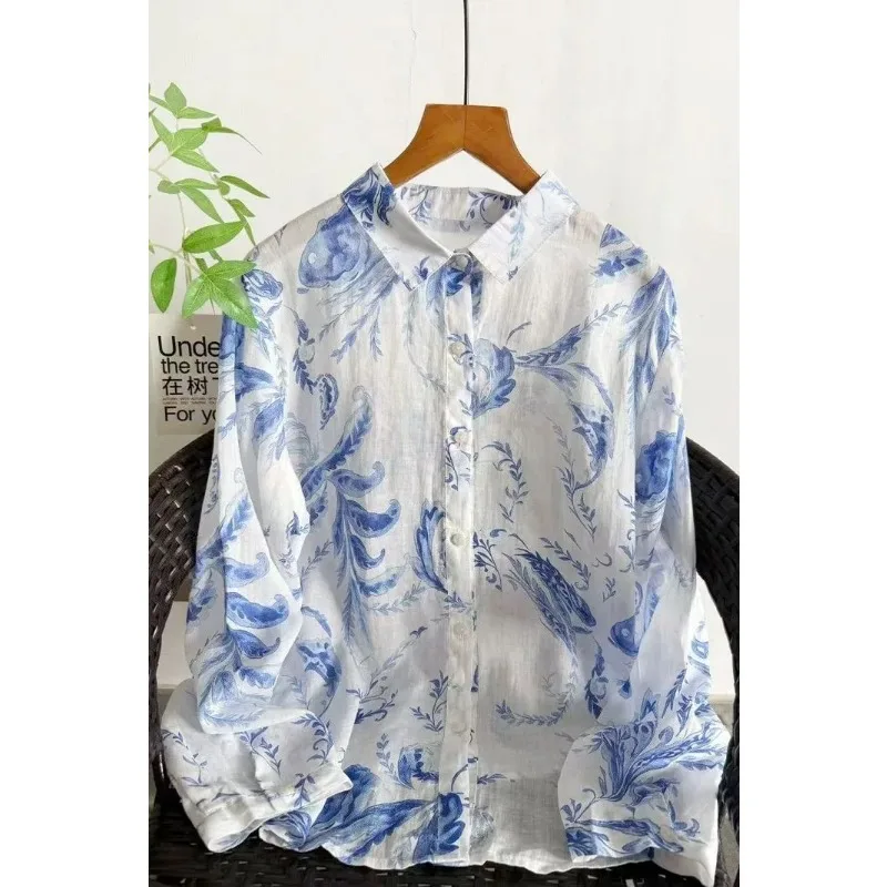 Women's Cotton Linen Blue and White Porcelain Print Shirt Loose Breathable Casual Blouse
Women's Cotton Linen Blue and White Porcelain Print Shirt Loose Breathable Casual Blouse