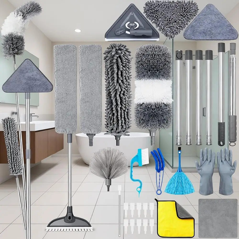 Duster Kit 27pcs with 30 to 100 Inches Extension Pole and Wall Cleaner Mop, Washable and Bendable Feather Duster for Cleaning Ce
Duster Kit 27pcs with 30 to 100 Inches Extension Pole and Wall Cleaner Mop, Washable and Bendable Feather Duster for Cleaning Ce