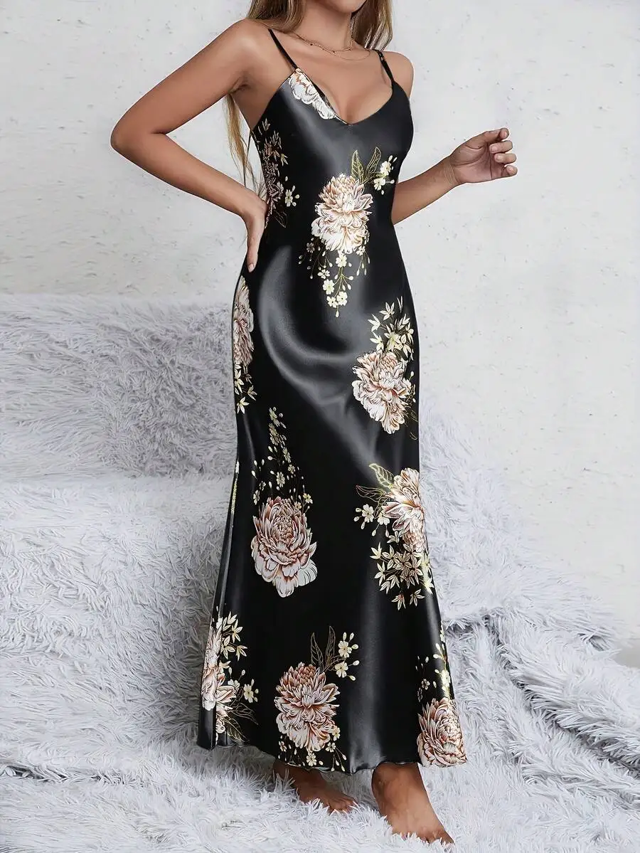 Women Floral Print Sleeveless Satin Nightdress Casual Loungewear Long Gown
Women Floral Print Sleeveless Satin Nightdress Casual Loungewear Long Gown