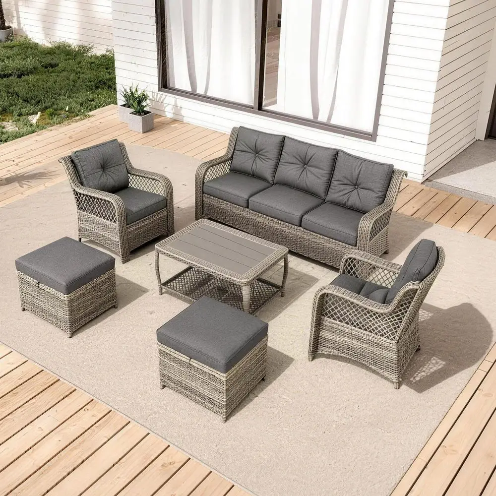 6 Piece Patio Furniture Set, Wicker Outdoor Conversation Sofa Set w 2 Ottomans, Storage Coffee Table, Rattan Outdoor Sectional
6 Piece Patio Furniture Set, Wicker Outdoor Conversation Sofa Set w 2 Ottomans, Storage Coffee Table, Rattan Outdoor Sectional