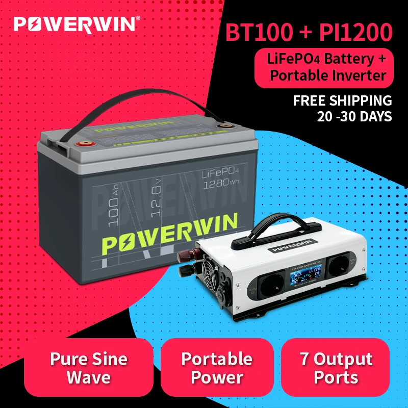 POWERWIN BT100 12,8 В, 100 Ач, 1280 Втч, встроенный аккумулятор BMS LiFePO4, портативный инвертор, розетка европейского стандарта, 12 В–220 В, 12 В, 1200 Вт, чистая синусоида
POWERWIN BT100 12,8 В, 100 Ач, 1280 Втч, встроенный аккумулятор BMS LiFePO4, портативный инвертор, розетка европейского стандарта, 12 В–220 В, 12 В, 1200 Вт, чистая синусоида