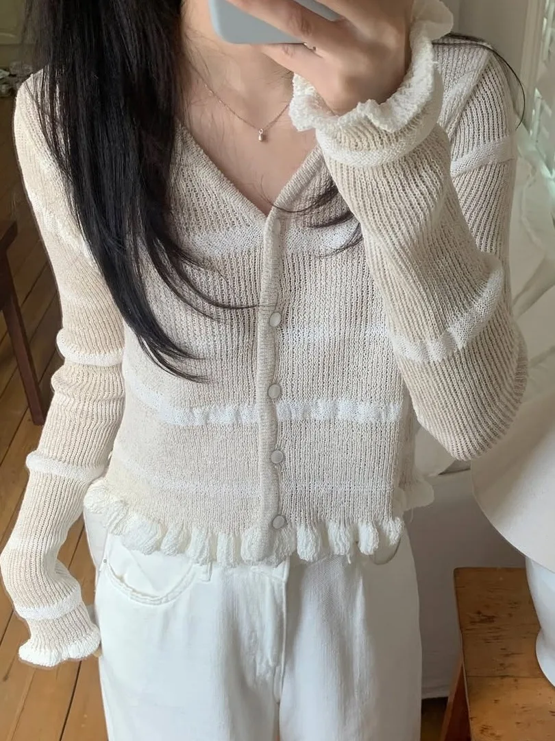 Милый тонкий вязаный свитер, женский открытый кардиган с v-образным вырезом, дизайн для похудения, деревянный ain для поездок на работу, весенняя мода 
Милый тонкий вязаный свитер, женский открытый кардиган с v-образным вырезом, дизайн для похудения, деревянный ain для поездок на работу, весенняя мода