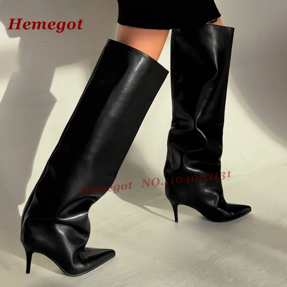 Черные плиссированные кожаные сапоги выше колена, женские зимние сапоги на высоком каблуке-шпильке с острым носком, однотонные, 2026, новые повседневные лаконичные ботинки
Черные плиссированные кожаные сапоги выше колена, женские зимние сапоги на высоком каблуке-шпильке с острым носком, однотонные, 2026, новые повседневные лаконичные ботинки