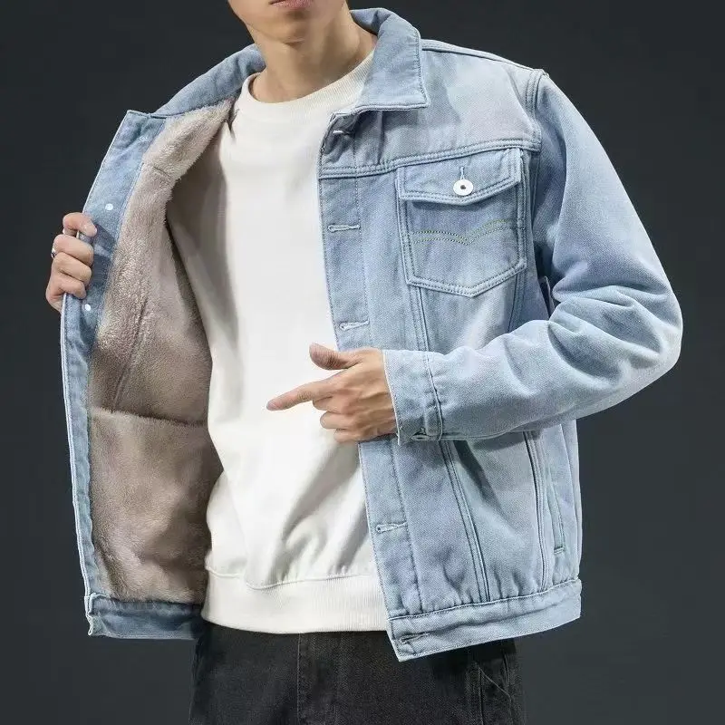 Men Autumn and Winter Denim Jackets Fleece Solid Lapel Fashion Motorcycle Jeans Hommes Slim Fit Cotton Casual Blue Coat
Men Autumn and Winter Denim Jackets Fleece Solid Lapel Fashion Motorcycle Jeans Hommes Slim Fit Cotton Casual Blue Coat